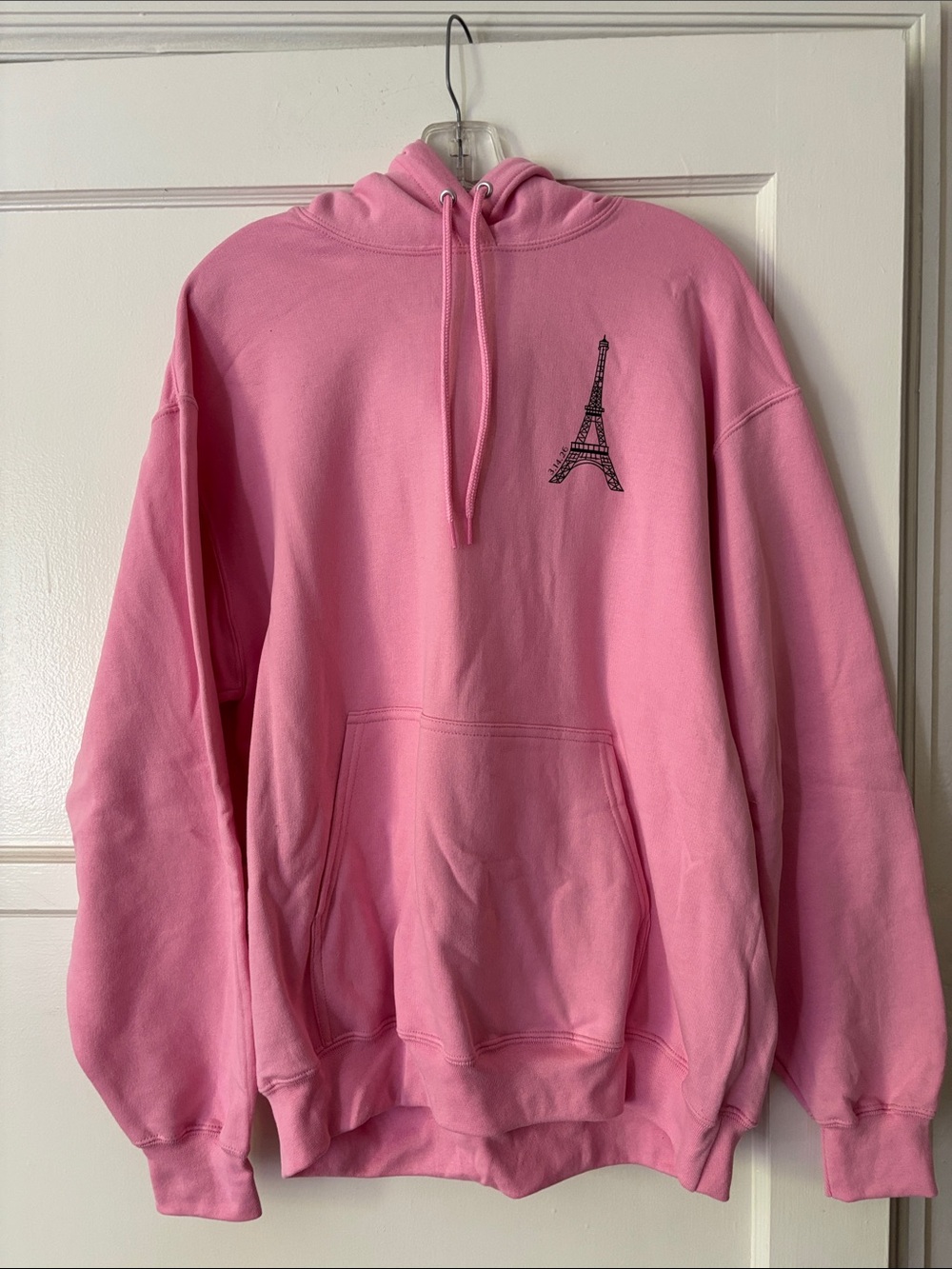 French Girl Pink Eiffel Tower Graphic European City Print Hoodie